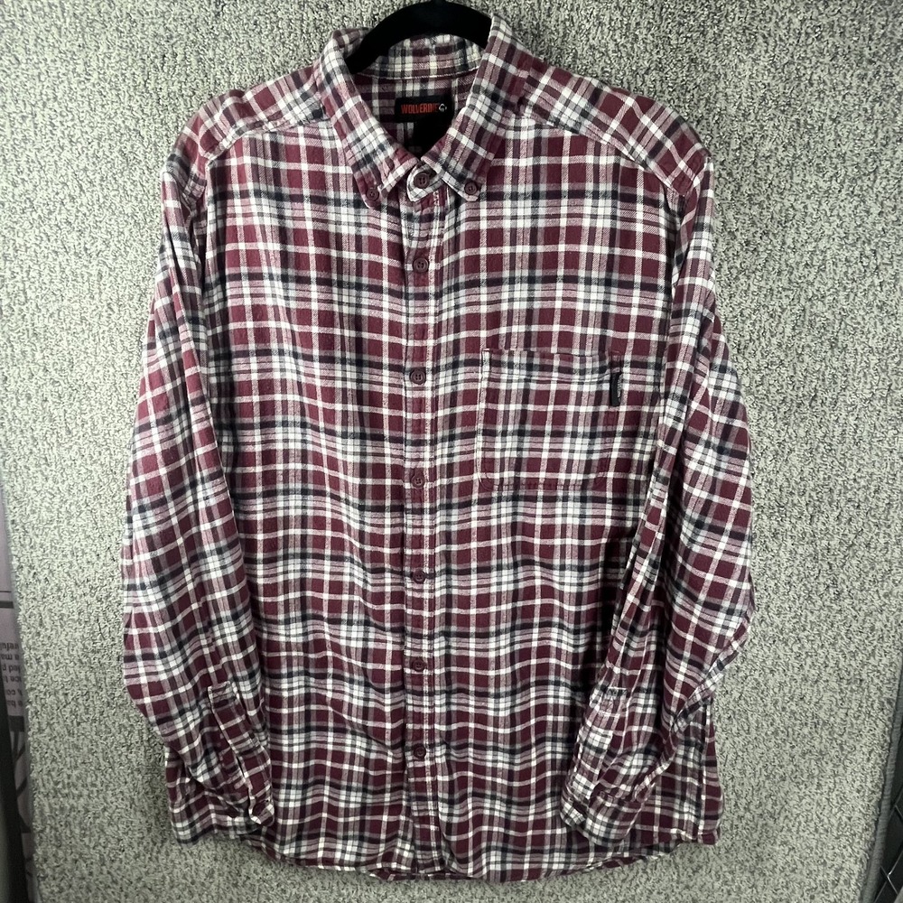 Wolverine Heavy Red Plaid Flannel Shirt Long Sleeve Button Down Mens XLT Tall